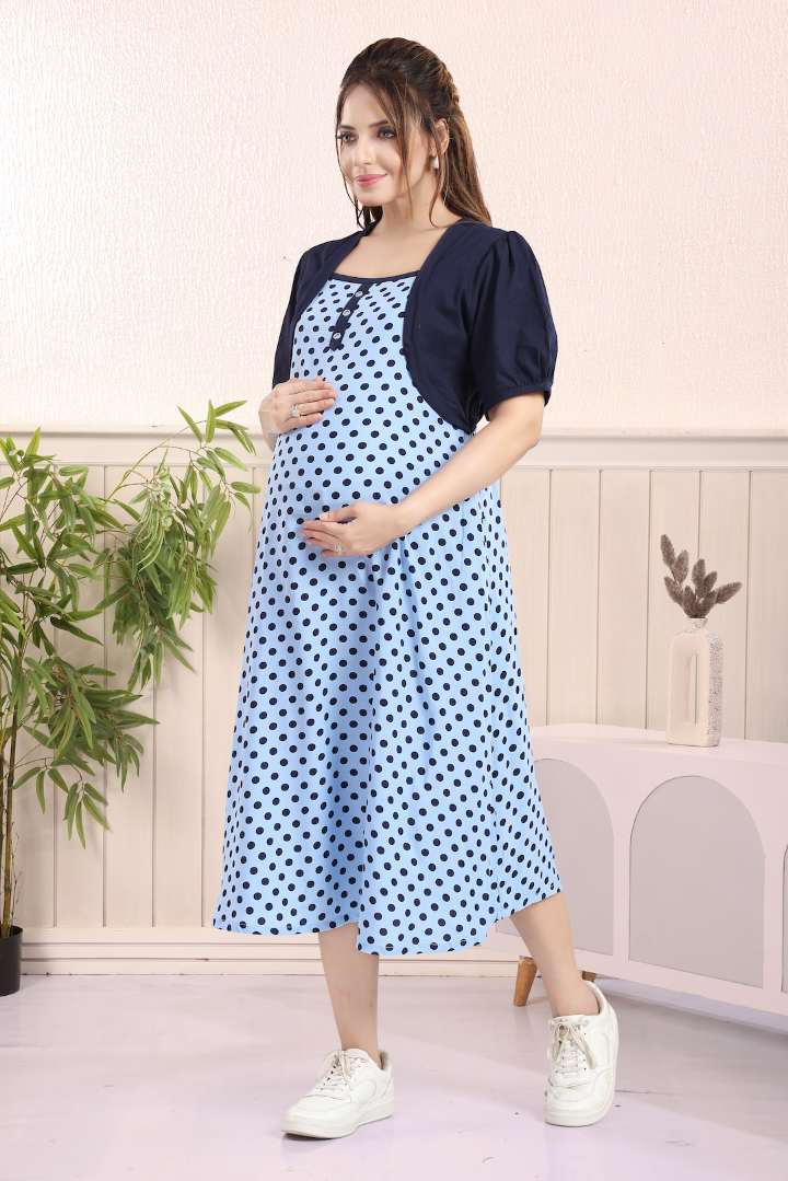 Denim Blue Overcoat Maternity Dress