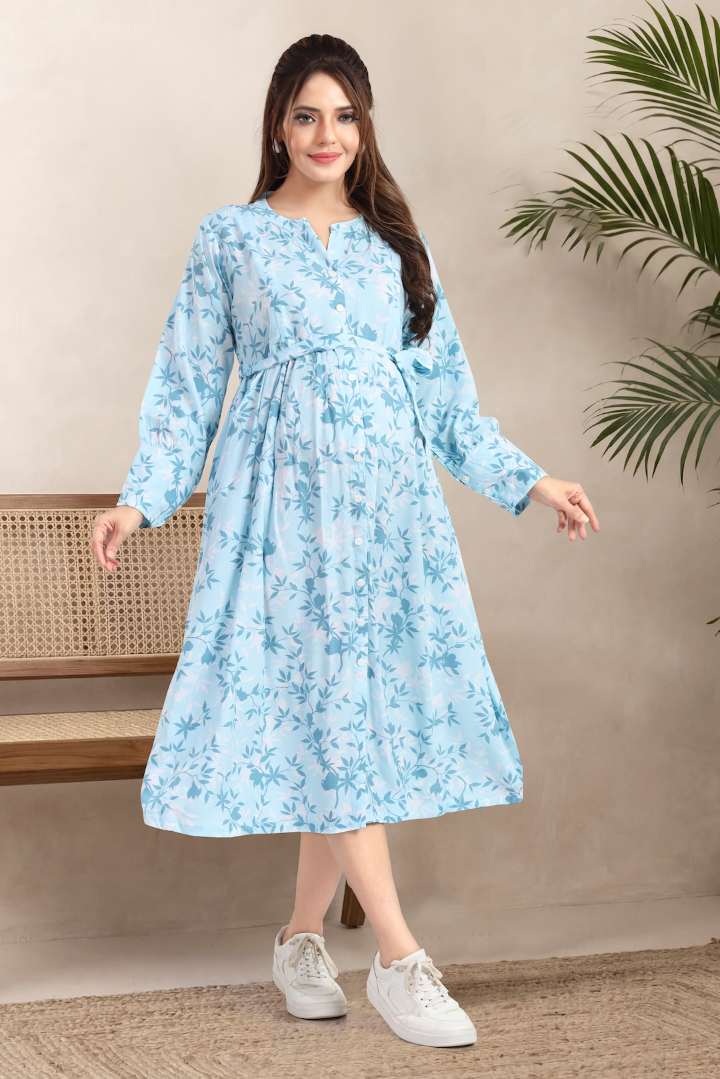 Sky Canopy Printed Maternity Dress