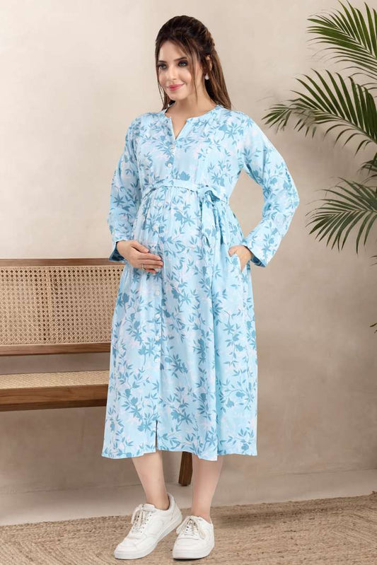 Sky Canopy Printed Maternity Dress