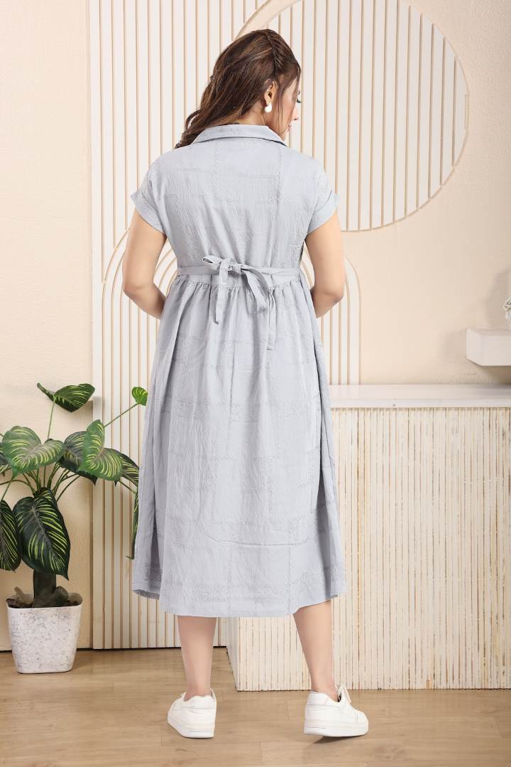 Cloud Gray Chikankari Feeding Dress