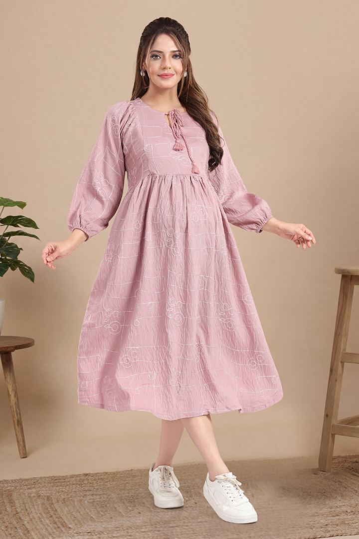Orchid Pink Chikankari Feeding Dress