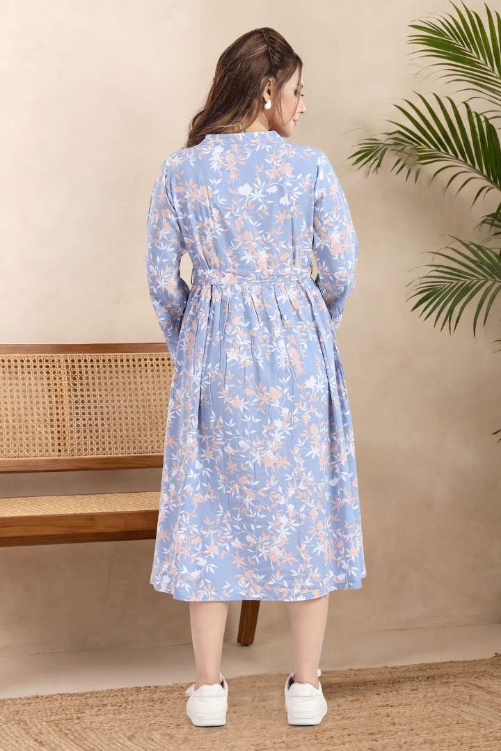 Blue Canopy Printed Maternity Dress