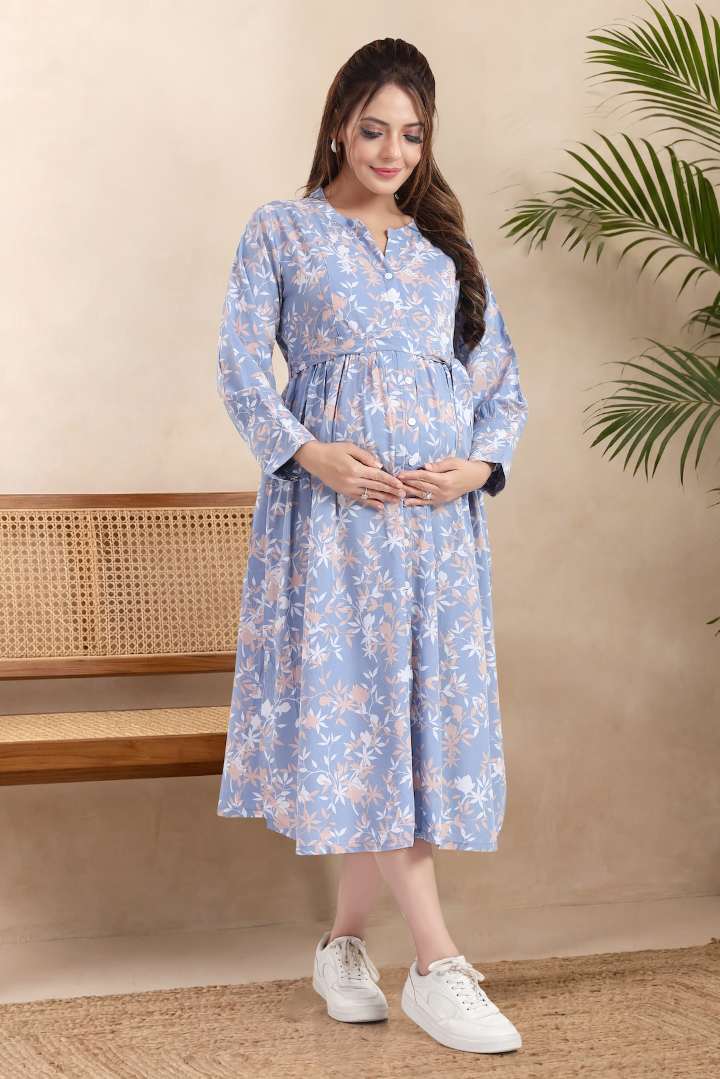 Blue Canopy Printed Maternity Dress