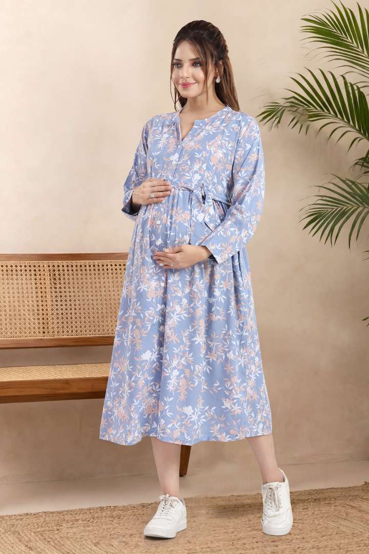 Blue Canopy Printed Maternity Dress