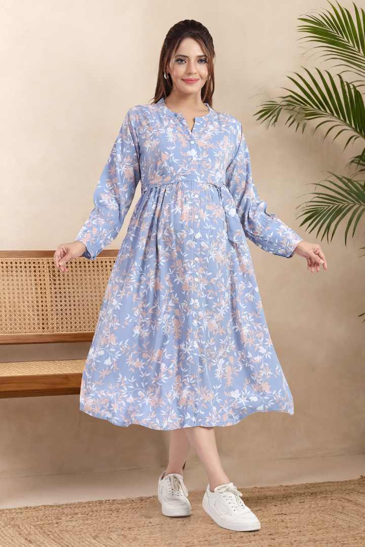 Blue Canopy Printed Maternity Dress