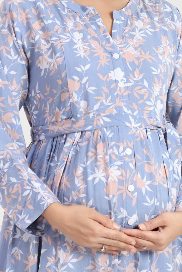Blue Canopy Printed Maternity Dress