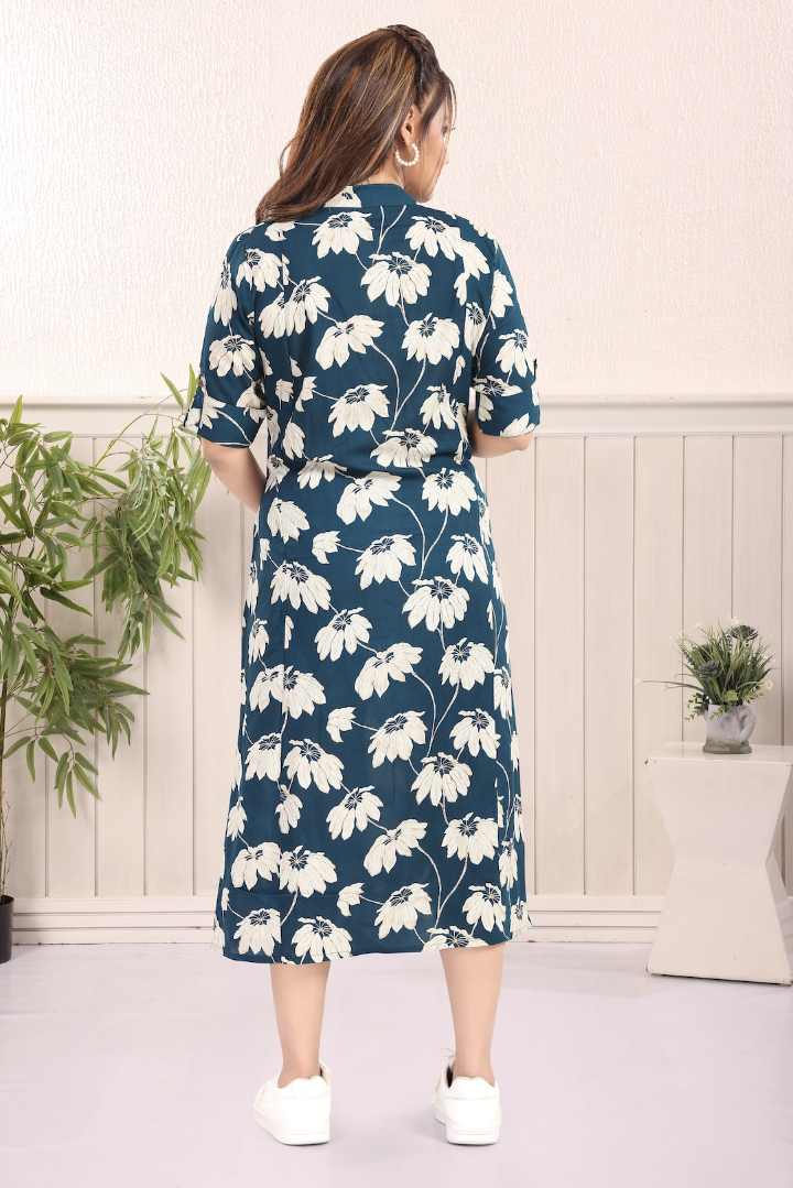 Peacock Blue Printed Feeding Kurti