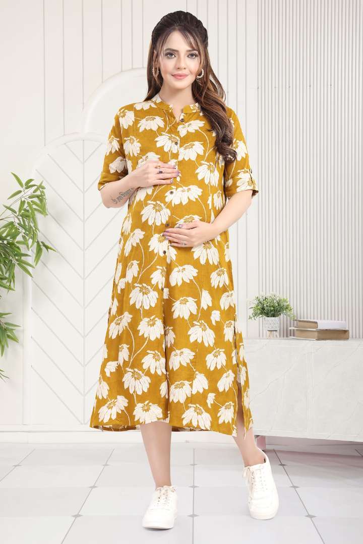 Zesty Yellow Printed Feeding Kurti