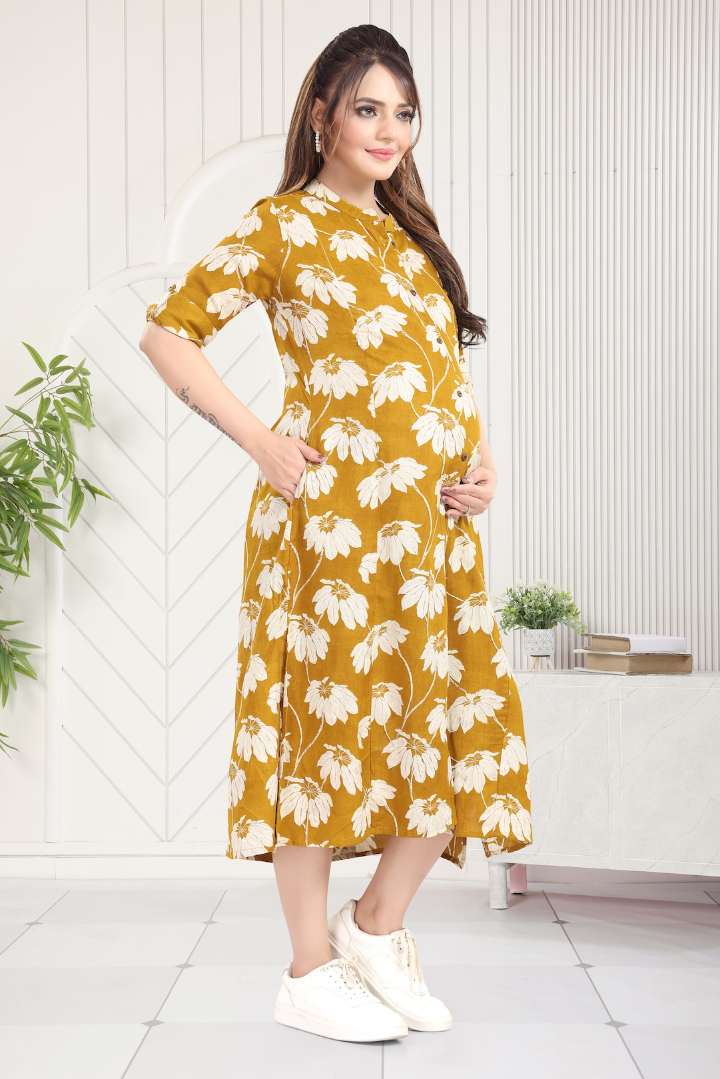 Zesty Yellow Printed Feeding Kurti