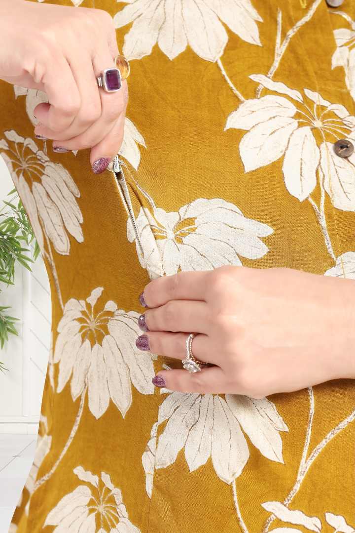 Zesty Yellow Printed Feeding Kurti