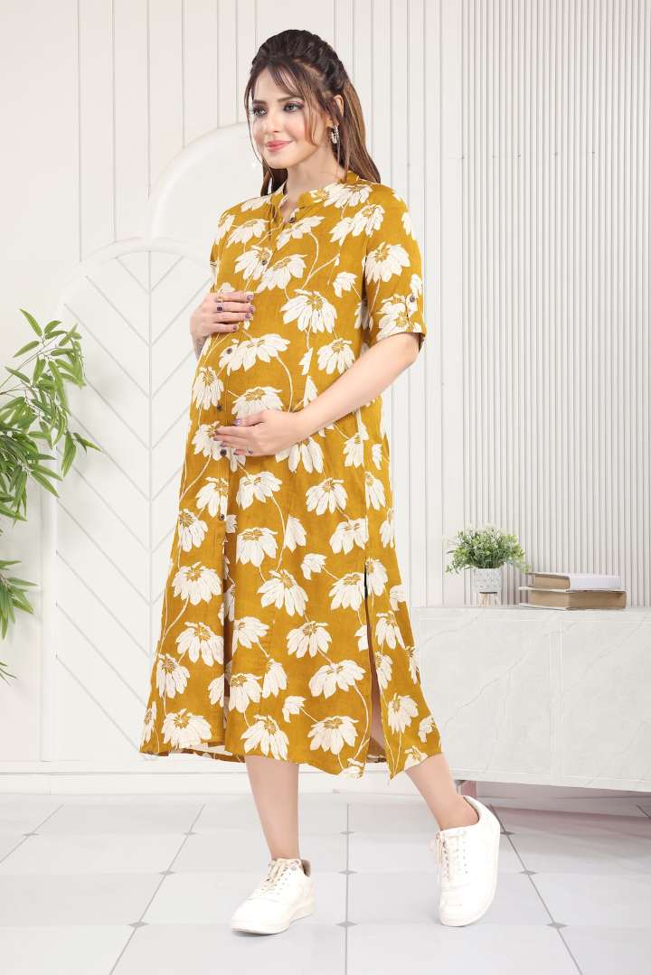 Zesty Yellow Printed Feeding Kurti
