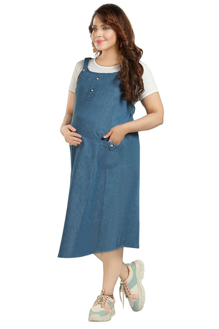 Mid Blue Denim Pinafore Nursing Dress