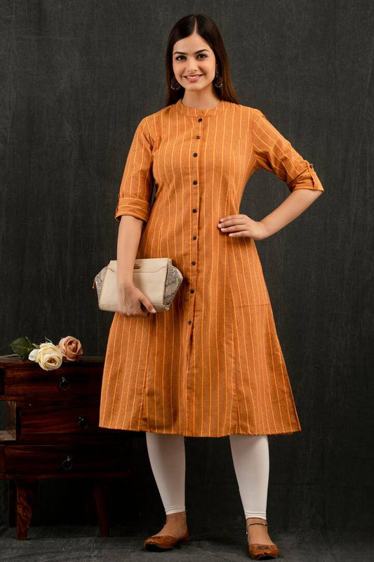 Yellow Striped A line Feeding Kurta