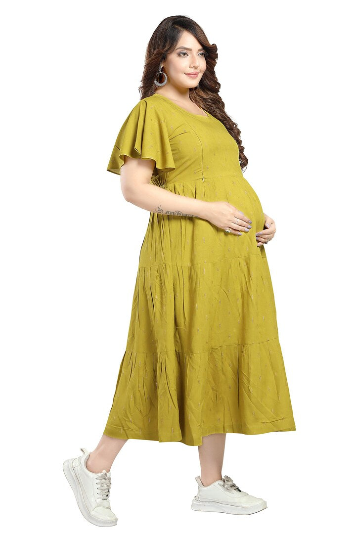 Dobby Weave Mustard Plus Size Clothing Green Dobby Weave Nursing Dress