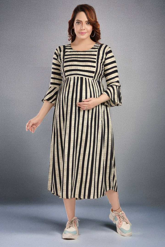 Indigo Blue Stripe Foil Print Maternity Dress