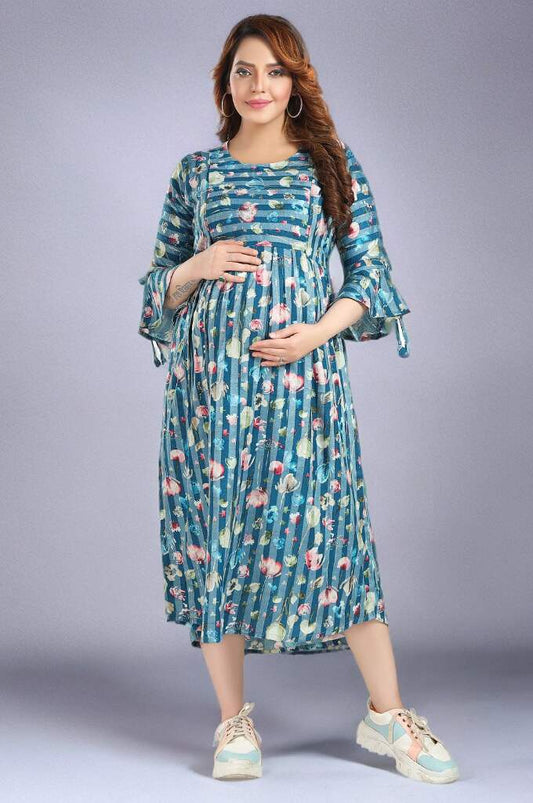 Blue Striper Maternity Nursing Dress