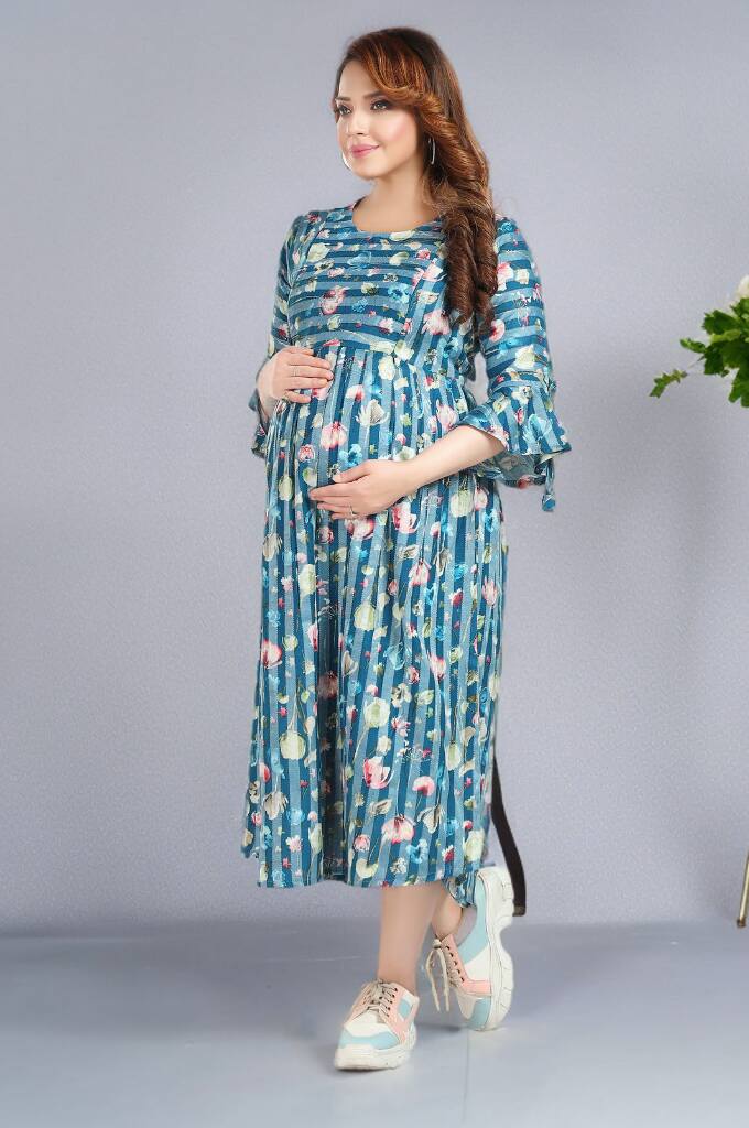 Blue Striper Maternity Nursing Dress