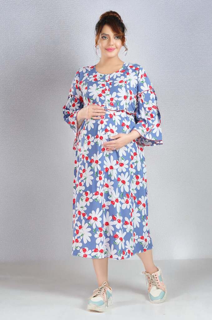 Cherry Floral Printed Maternity Dress