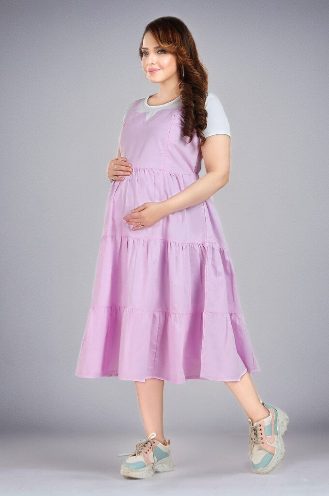 Lilac Pinafore Tiered Maternity Dress
