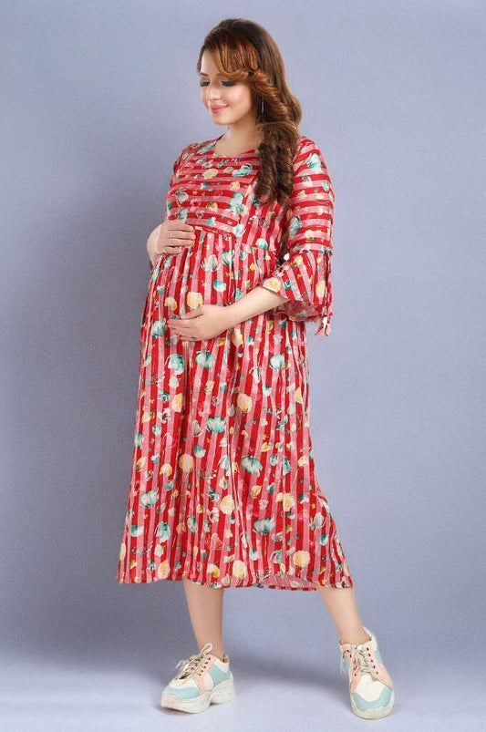 Red Striper Nursing Dress