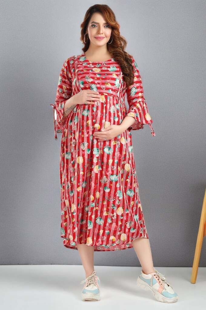 Red Striper Maternity Nursing Dress