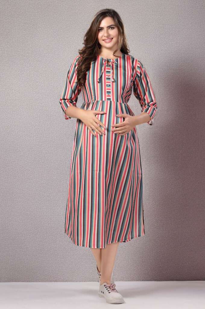 Rainbow Striper Maternity Dress