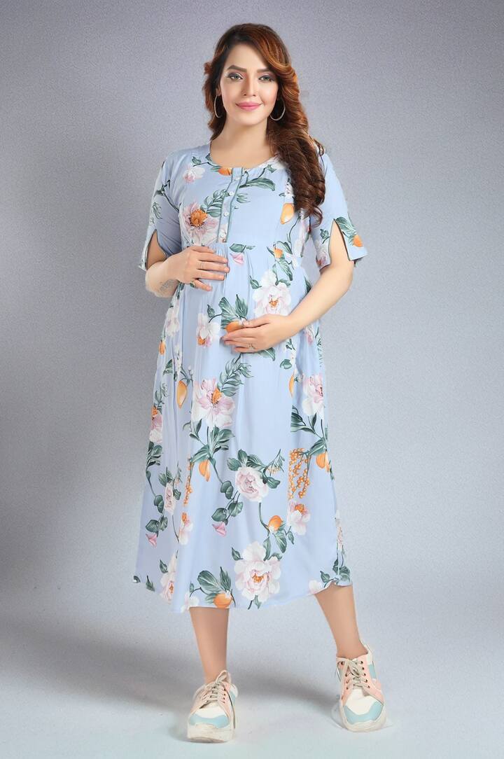 Summery Baby Blue Maternity Dress