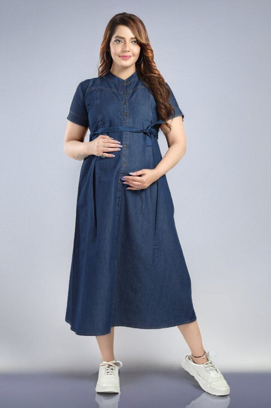 Dark Blue Wash Feeding Denim Dress