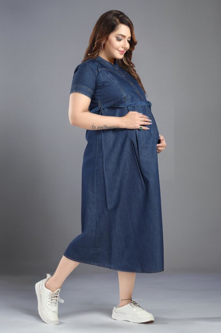 Dark Blue Wash Feeding Denim Dress