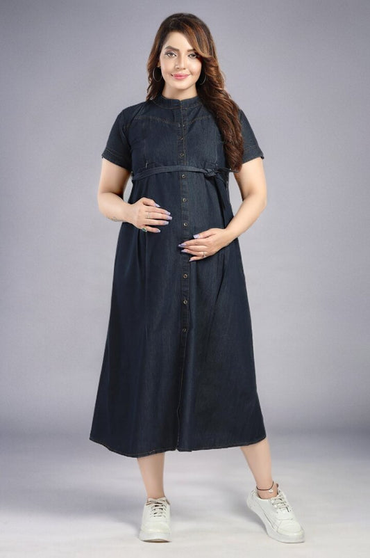 Black Wash Maternity Denim Dress