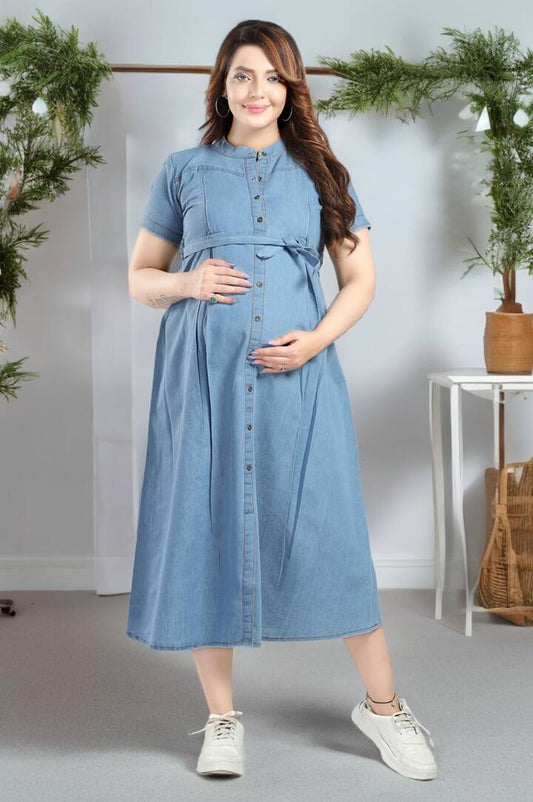 Light Blue Wash Feeding Denim Dress