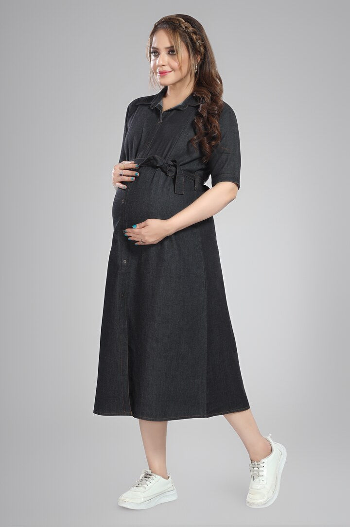 a line nursing dress MomsBae: Versatile Black Wash A-Line Nursing Dress XL
