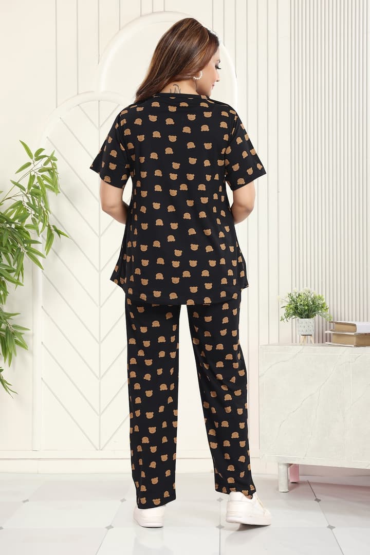 MomsBae Teddy Bear Printed Peplum Feeding Coord Set, back view