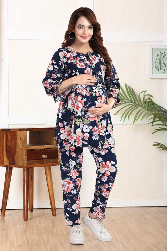 MomsBae Navy Floral Feeding Coord Set, front view