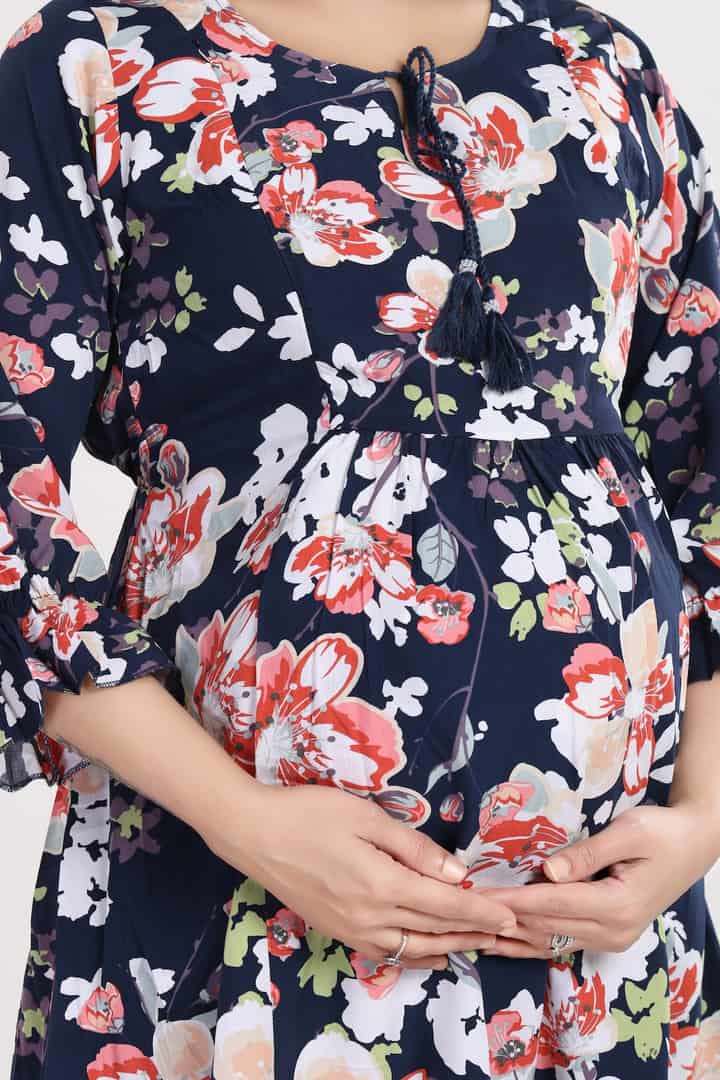 MomsBae Navy Floral Feeding Coord Set, print detail