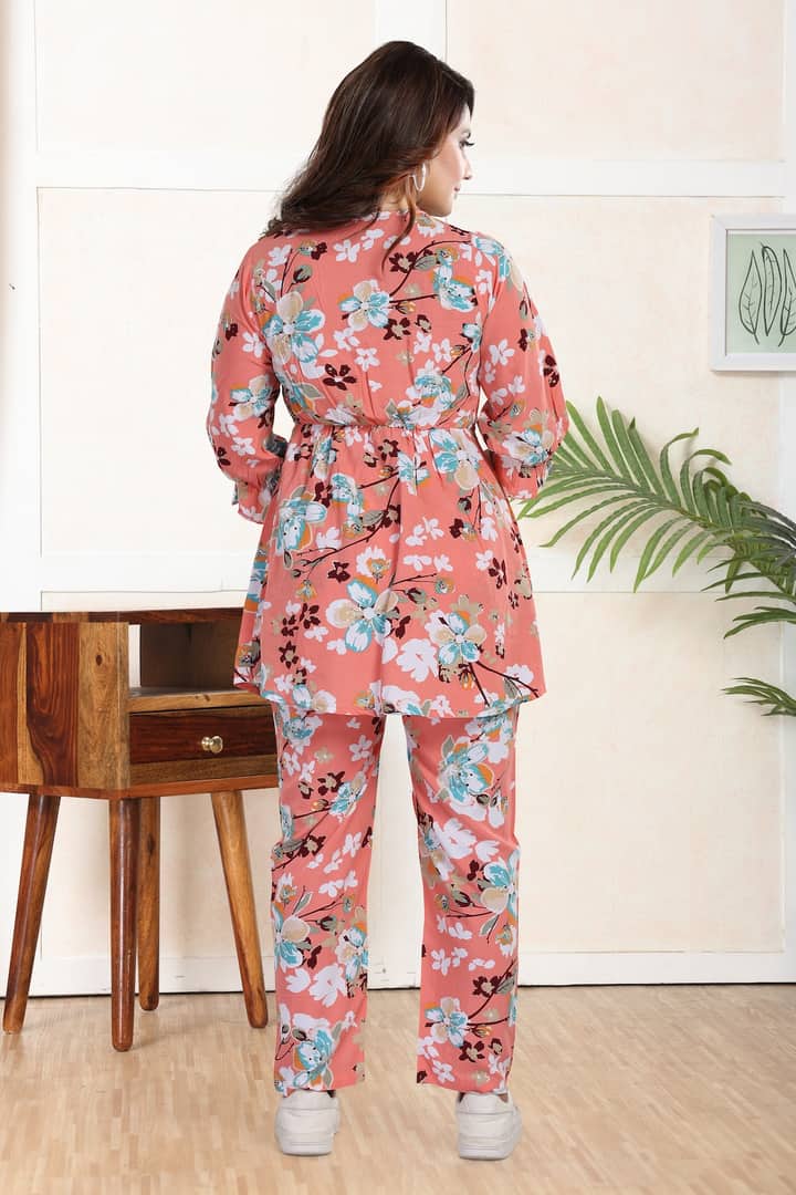 MomsBae Coral Floral Feeding Coord Set, back view