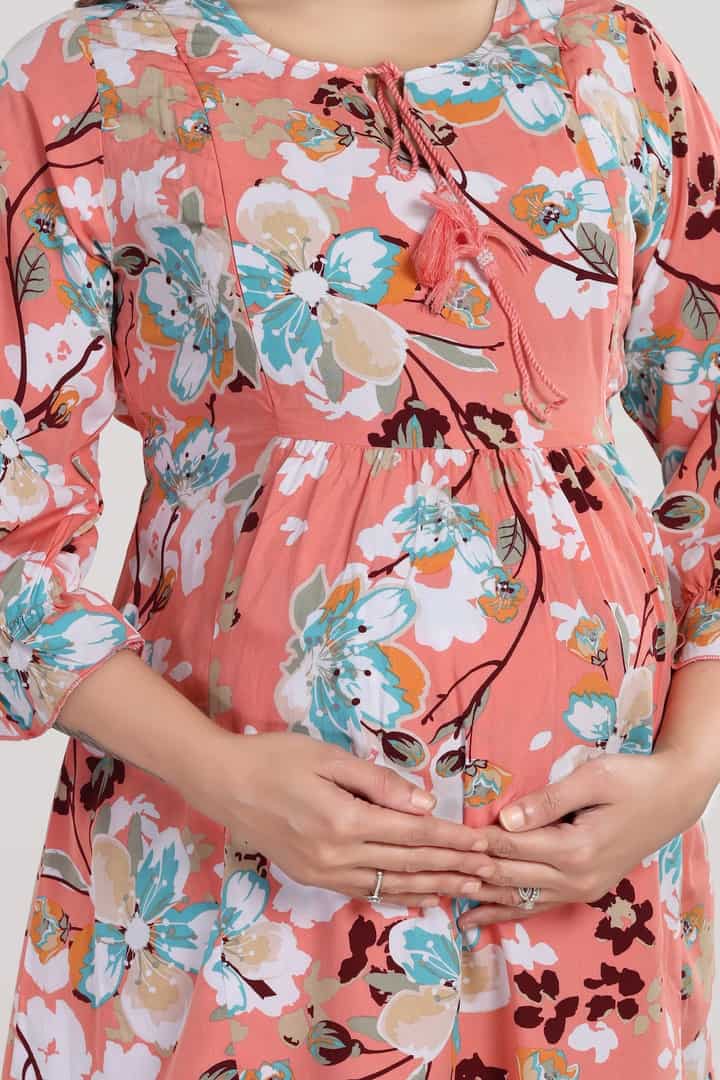 MomsBae Coral Floral Feeding Coord Set, print detail