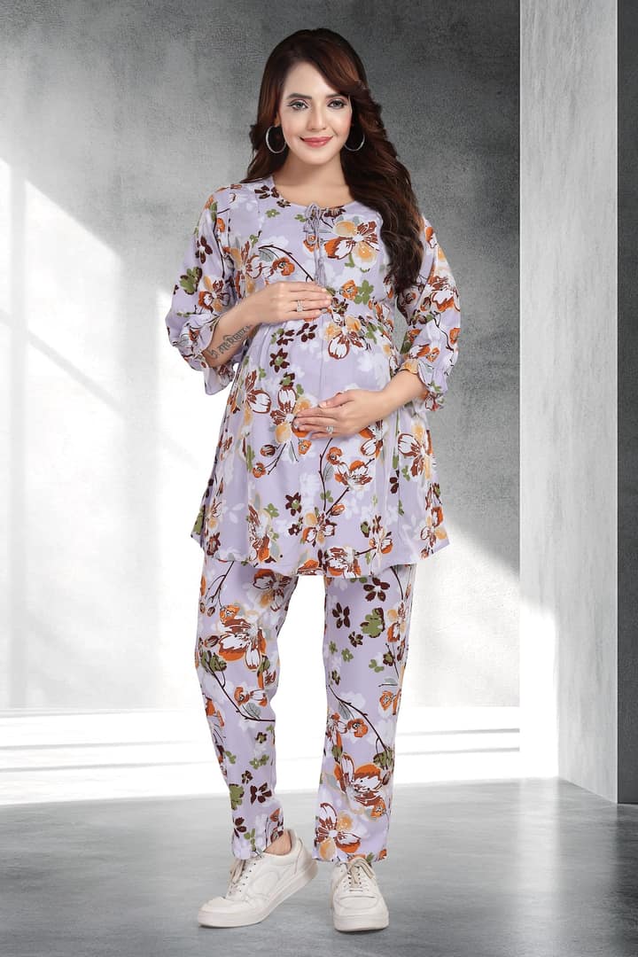MomsBae Lilac Floral Feeding Coord Set, front view