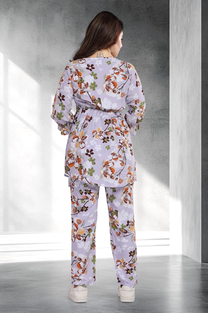 MomsBae Lilac Floral Feeding Coord Set, back view