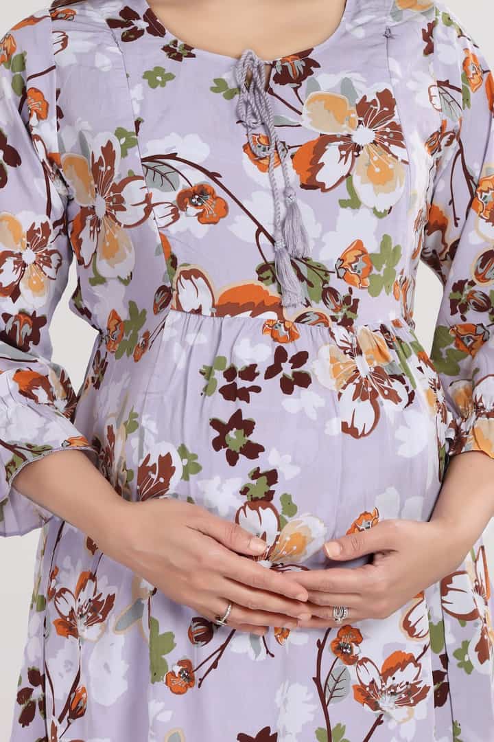 MomsBae Lilac Floral Feeding Coord Set, print detail