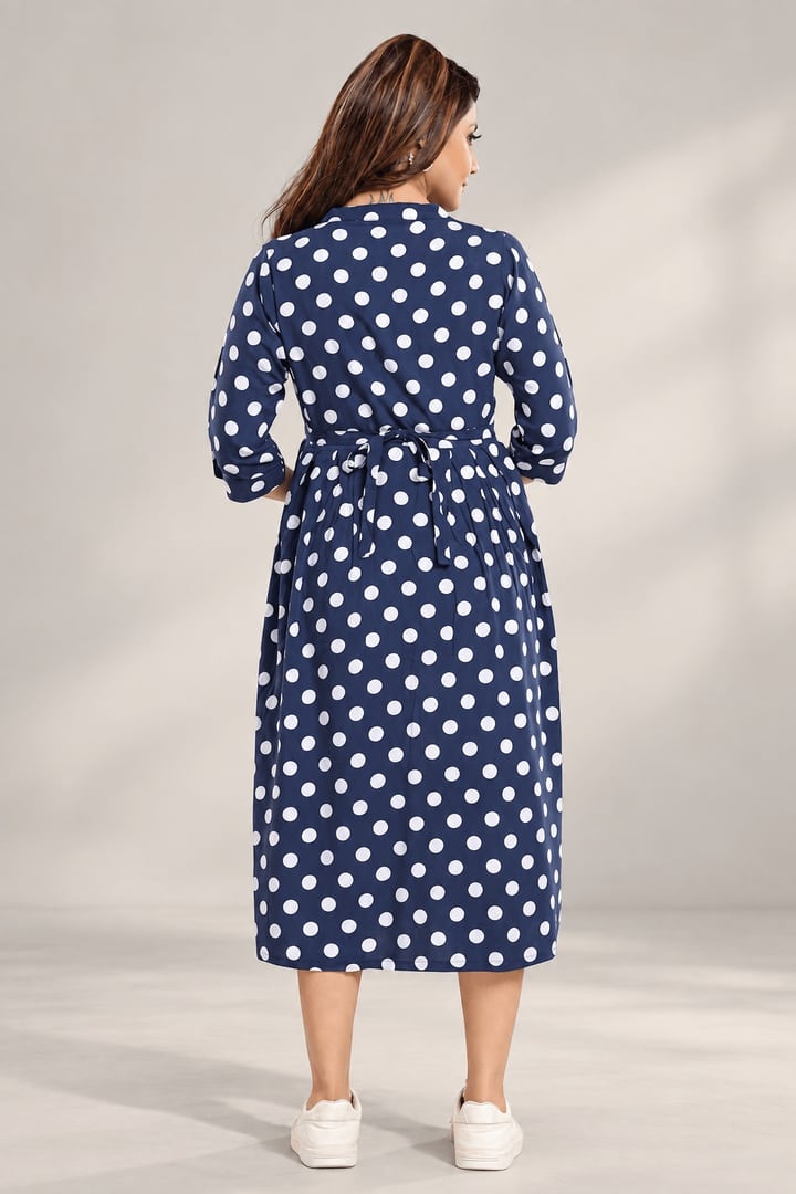 MomsBae Blueberry Smoothie Polka Dot Feeding Dress, back view