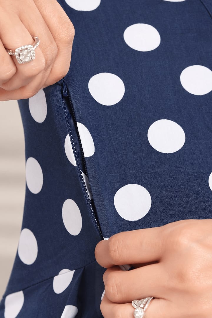 MomsBae Blueberry Smoothie Polka Dot Feeding Dress, nursing opening detail