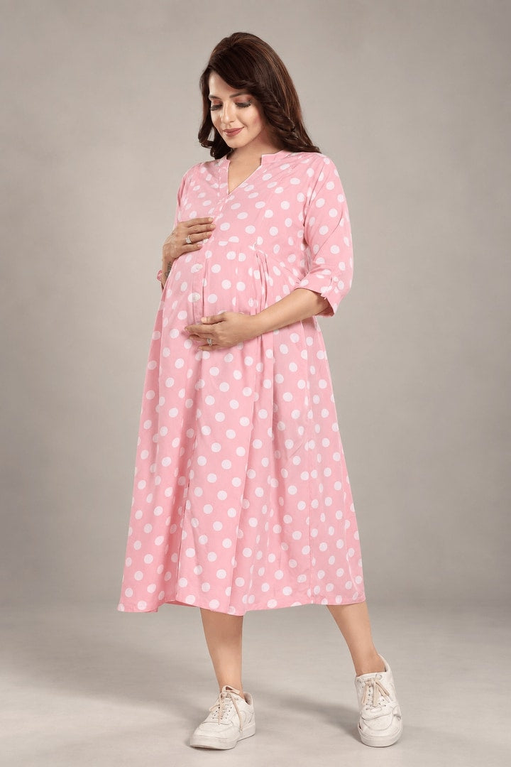 MomsBae Berry Custard Polka Dot Feeding Dress, alternate front view