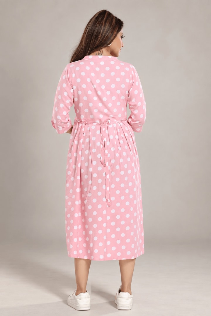MomsBae Berry Custard Polka Dot Feeding Dress, back view