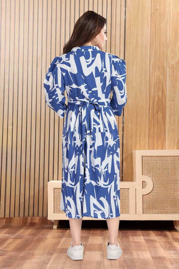 MomsBae True Blue Printed Feeding Dress, back view