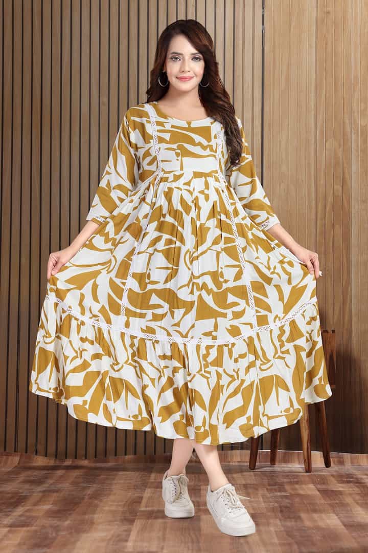 MomsBae Soft Green Printed Feeding Dress, alternate front view