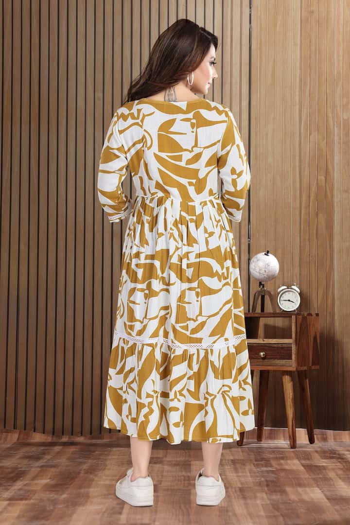 MomsBae Soft Green Printed Feeding Dress, back view