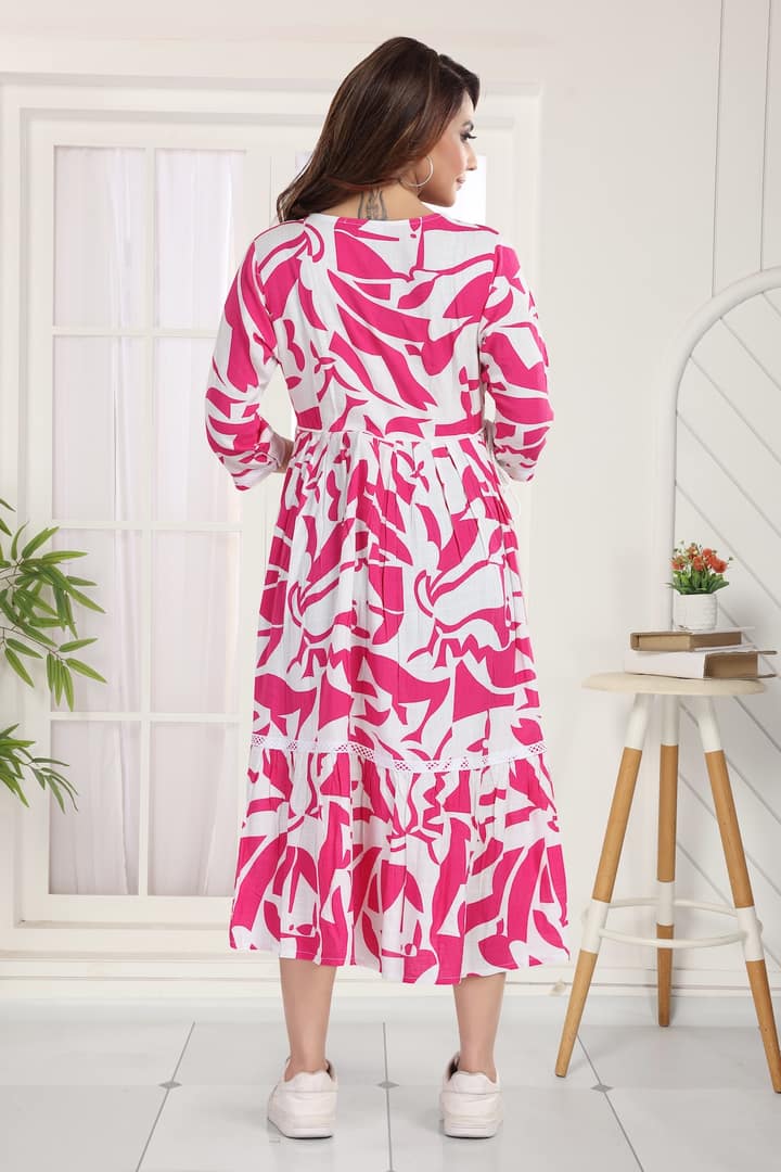 MomsBae Bubblegum Pink Printed Feeding Dress, back view