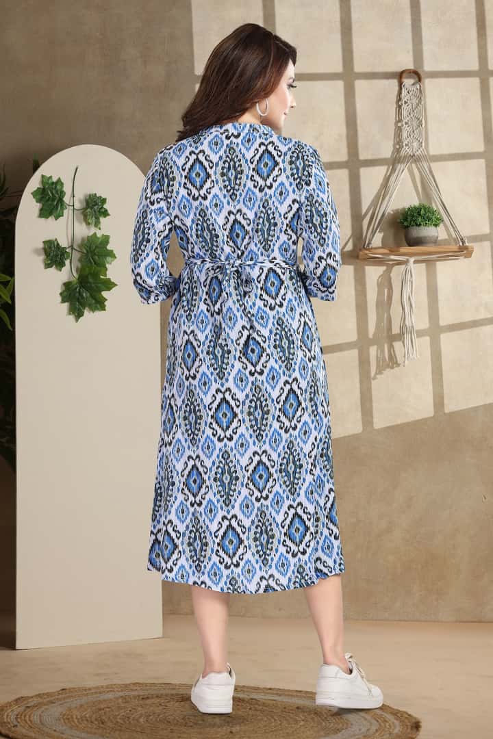 MomsBae Indian Motif Linen Printed Maternity Dress, back view