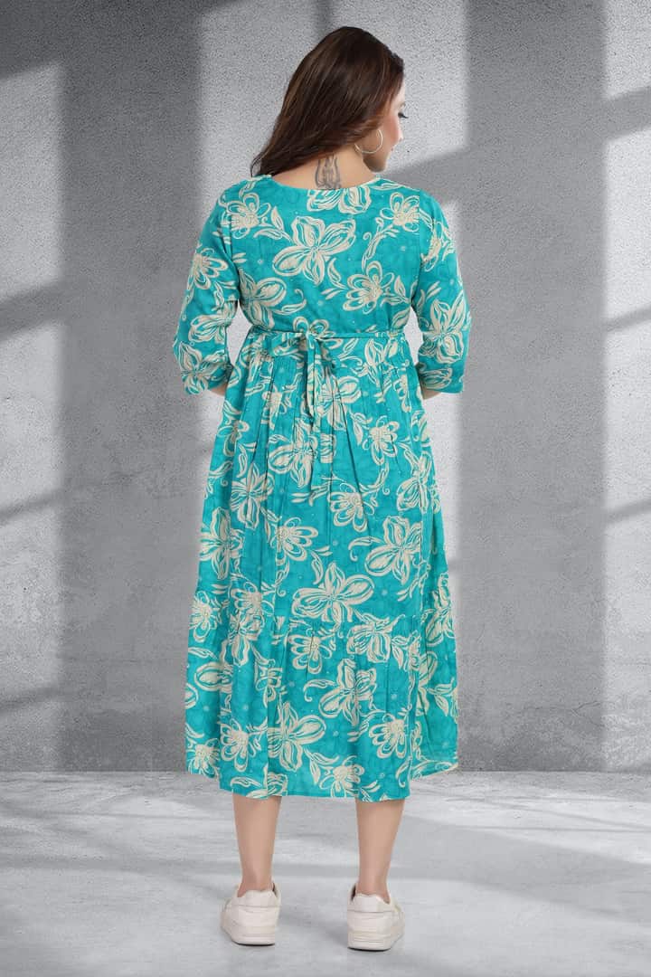 MomsBae Aquamarine Printed Feeding Dress, back view